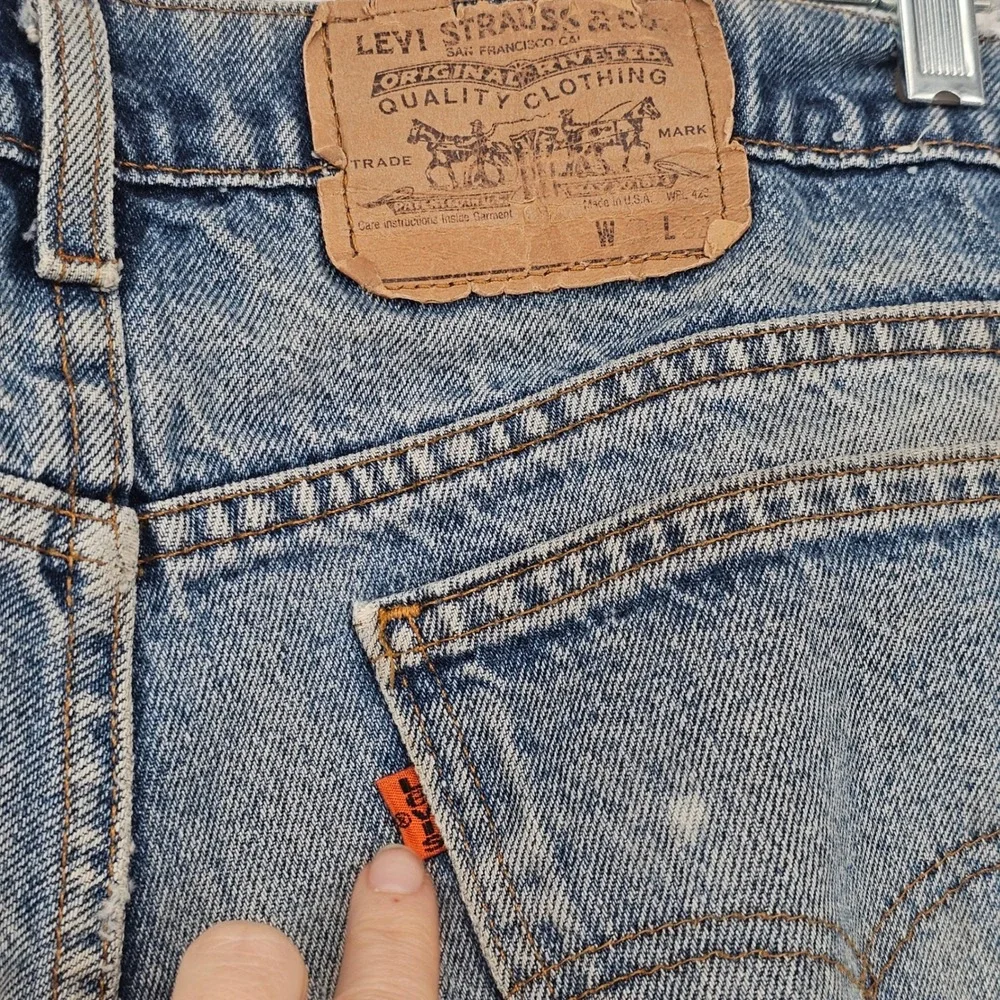 Vintage Levis 505 Orange Tab Jeans 38x31 Light‎ Wash USA Grunge Distressed Retro